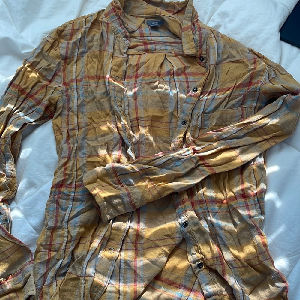 Aerie Yellow Orange and blue Soft Flannel- Small